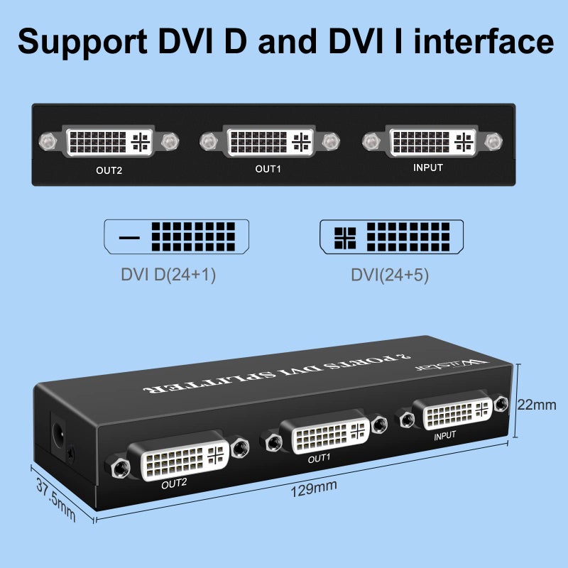 Wiistar DVI Splitter 1 in 2 Out 2 Port DVI Distribution Video Splitter 1x2 Resolution Up to 1080P for PC Laptop DVR Projector HDTV - Image 3